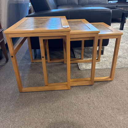 Stone Top Natural Wood Nesting Side Table