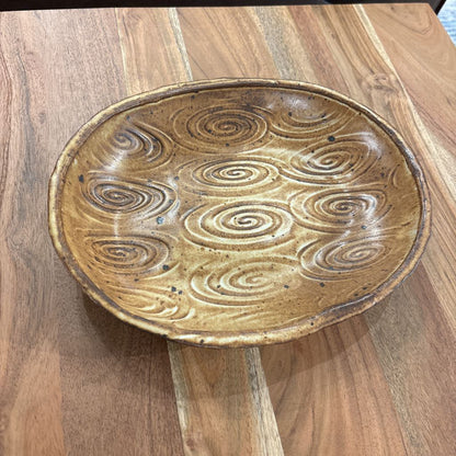 Spiral Pattern Wood Carved Catch All Tray
