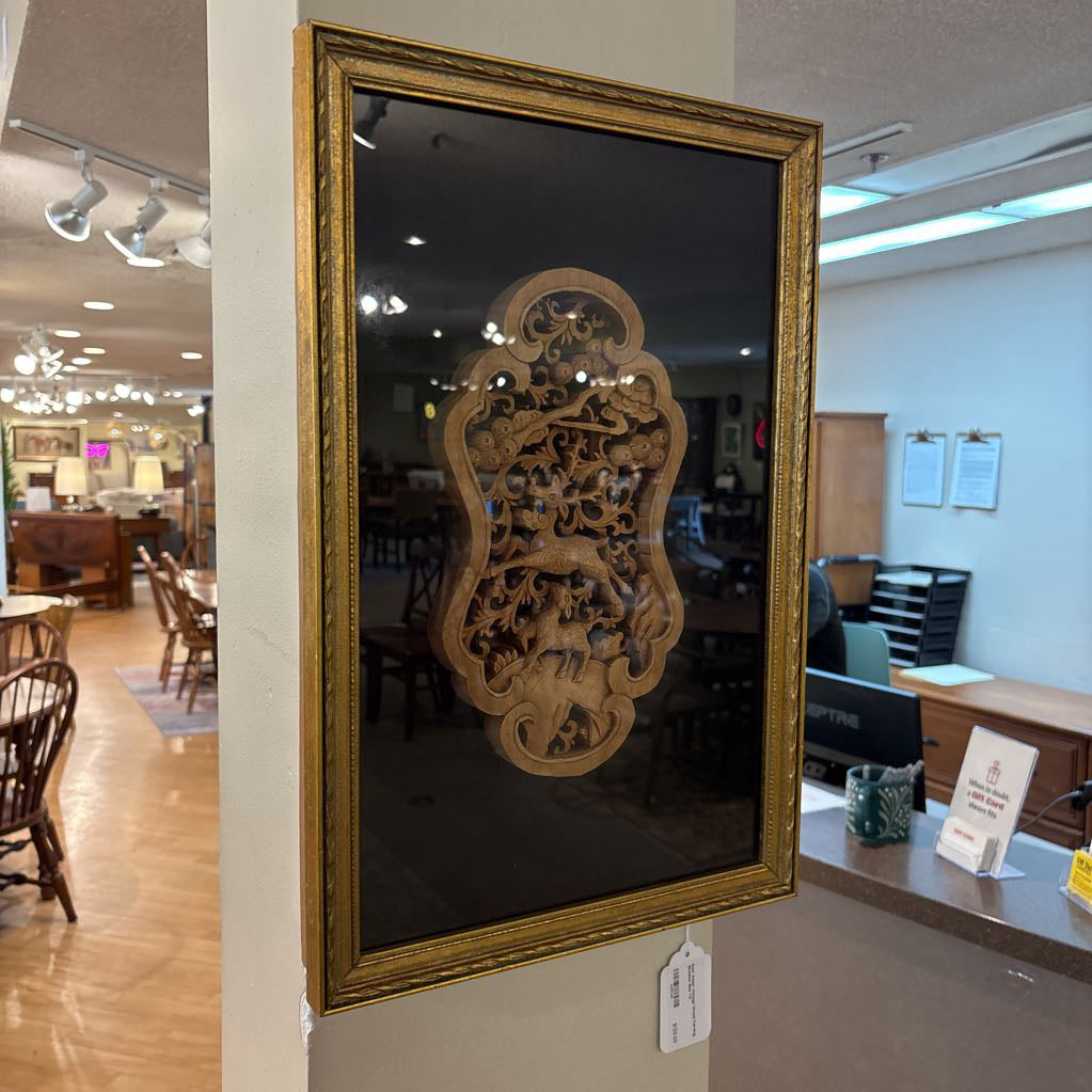 East Asian Vintage Wood Carving Shadow Box