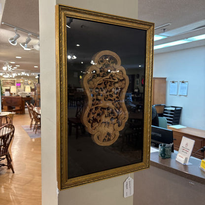 East Asian Vintage Wood Carving Shadow Box