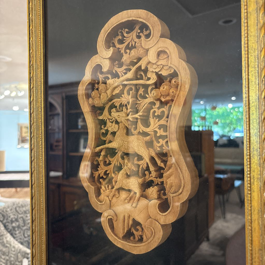 East Asian Vintage Wood Carving Shadow Box