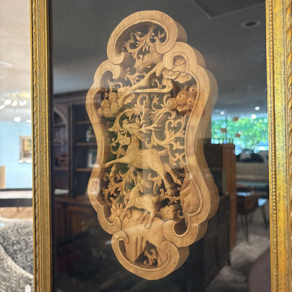East Asian Vintage Wood Carving Shadow Box