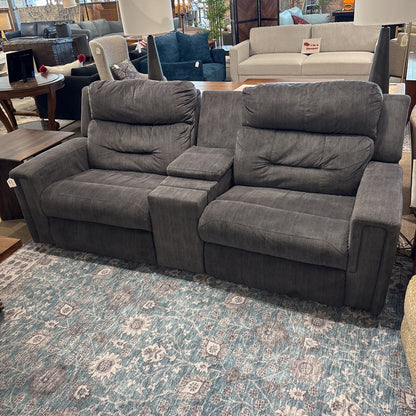 Modern Grey 2 Seat Sofa w/ Storage & Cupholder Console