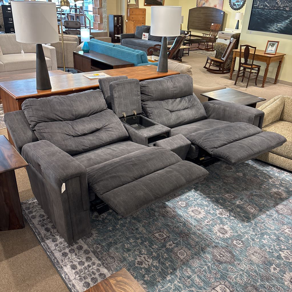 Modern Grey 2 Seat Sofa w/ Storage & Cupholder Console
