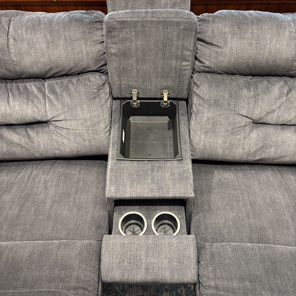 Modern Grey 2 Seat Sofa w/ Storage & Cupholder Console