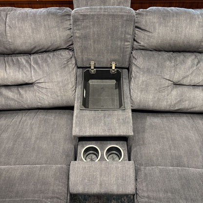 Modern Grey 2 Seat Sofa w/ Storage & Cupholder Console