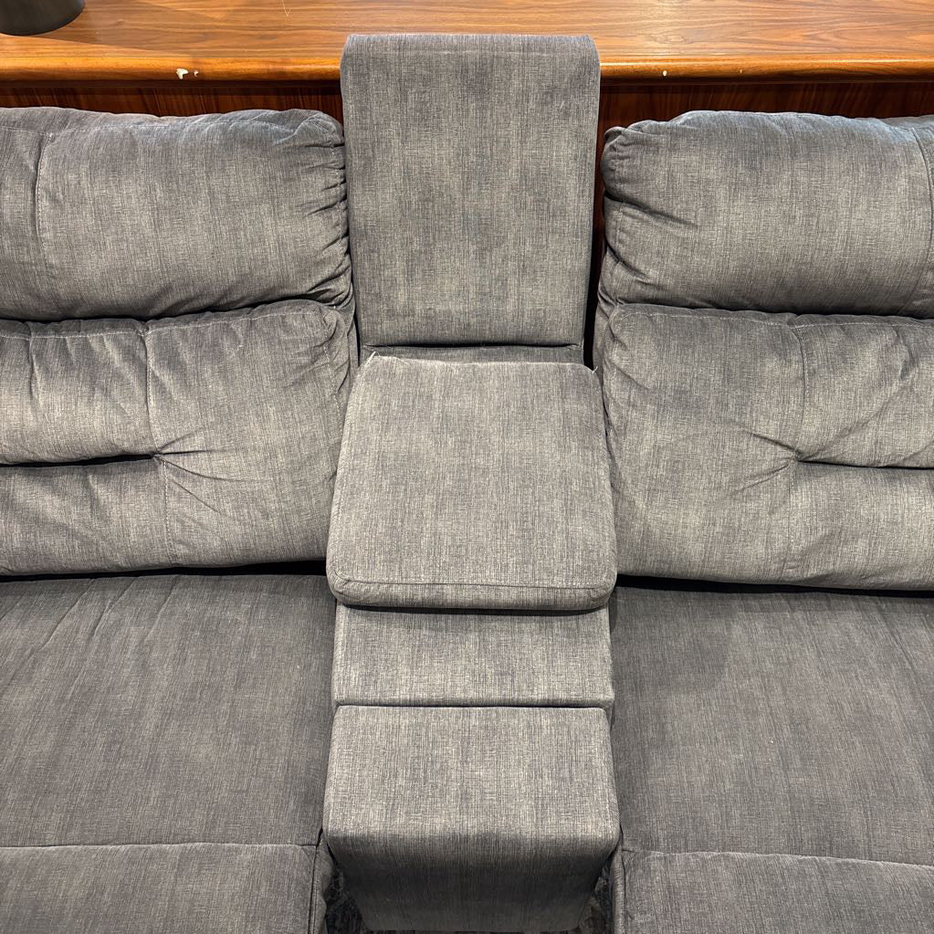 Modern Grey 2 Seat Sofa w/ Storage & Cupholder Console
