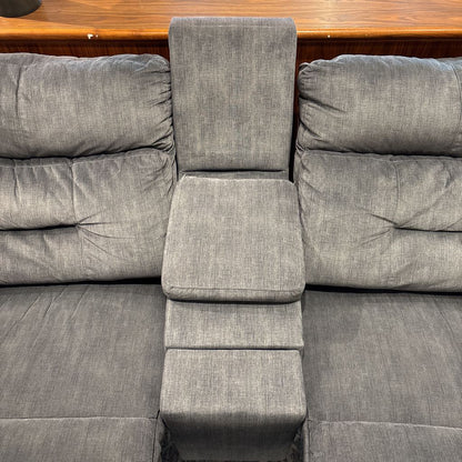 Modern Grey 2 Seat Sofa w/ Storage & Cupholder Console