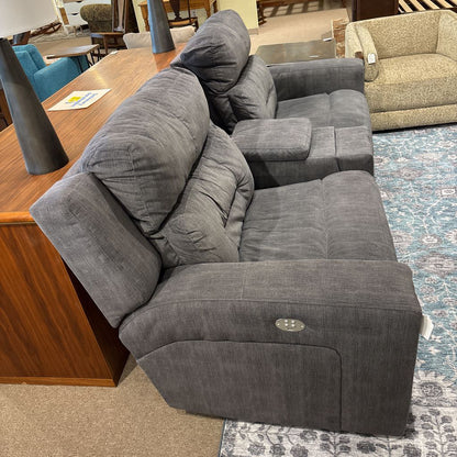 Modern Grey 2 Seat Sofa w/ Storage & Cupholder Console