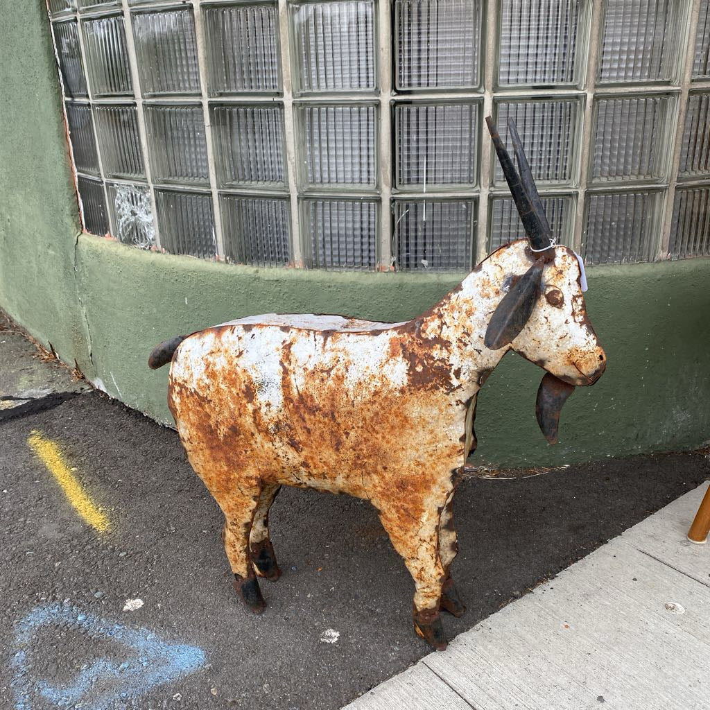 Rustic Metal White Goat
