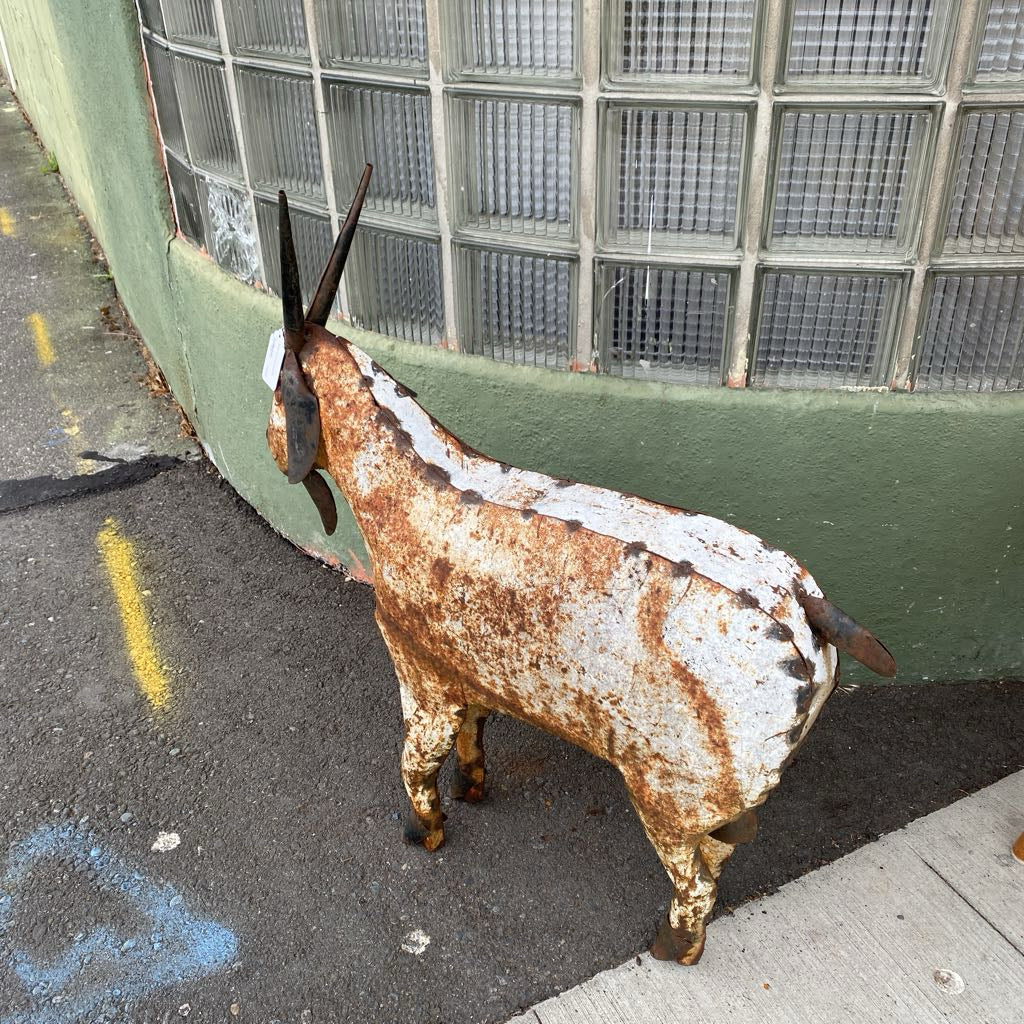 Rustic Metal White Goat