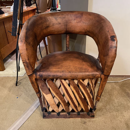 Mexican Equipal Leather and Wood Chair