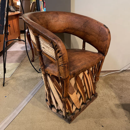Mexican Equipal Leather and Wood Chair