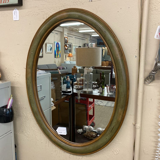 Rustic Green Frame Oval Mirror C MIRRORS