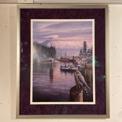 Hawk in Bay Mountainscape Artwork