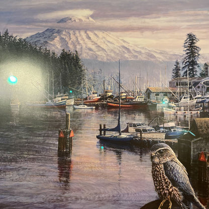 Hawk in Bay Mountainscape Artwork