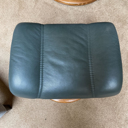 Ekornes Green Leather Recliner with Ottoman