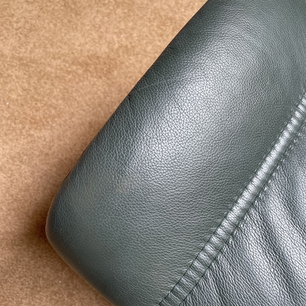Ekornes Green Leather Recliner with Ottoman