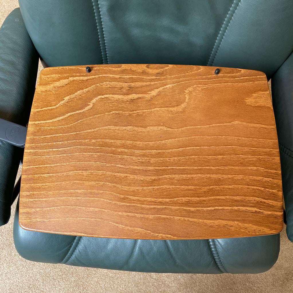 Ekornes Green Leather Recliner with Ottoman