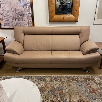 Italian Tan Leather Contemporary Sofa