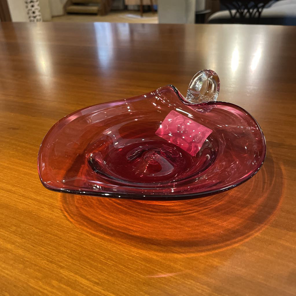 Glass Pink Heart Dish with Handle SMALLS