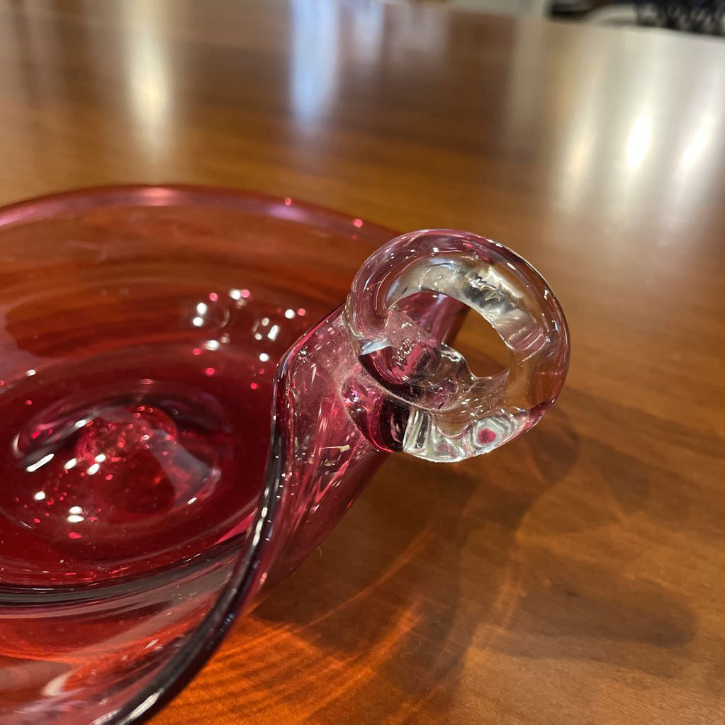 Glass Pink Heart Dish with Handle SMALLS