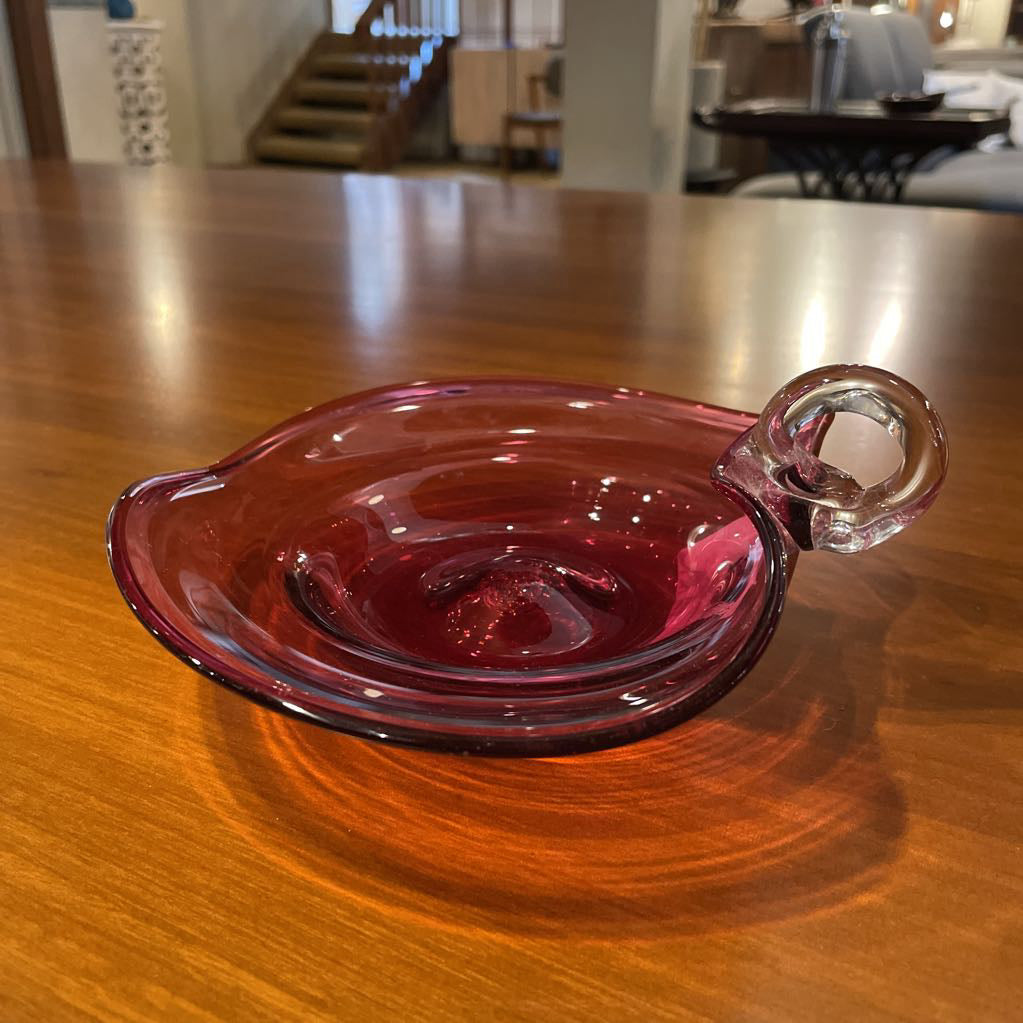 Glass Pink Heart Dish with Handle SMALLS