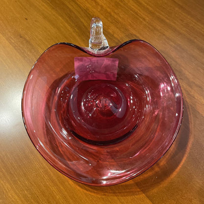 Glass Pink Heart Dish with Handle SMALLS