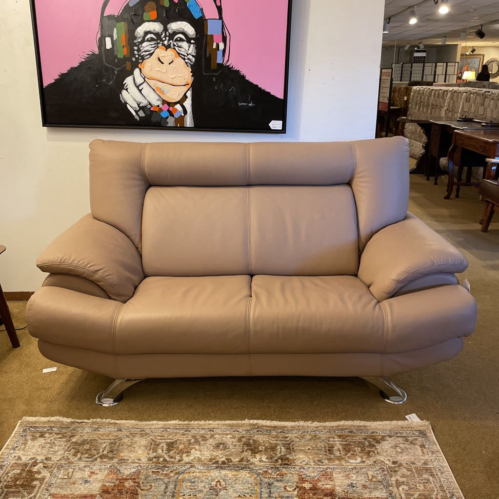 Italian Tan Leather Contemporary Loveseat