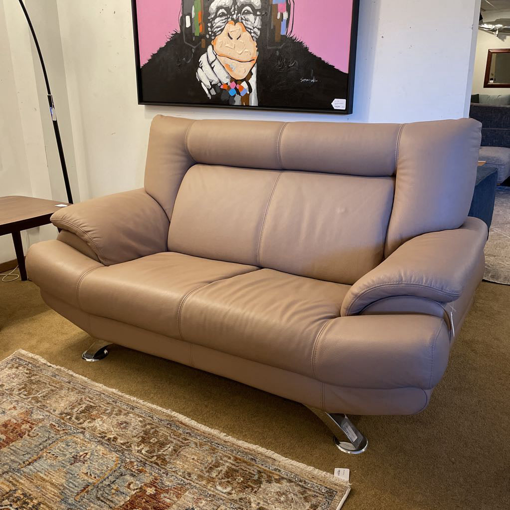 Italian Tan Leather Contemporary Loveseat