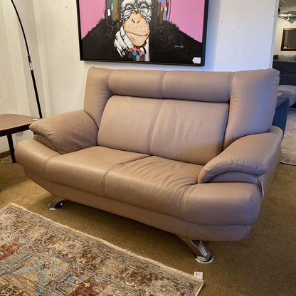 Italian Tan Leather Contemporary Loveseat