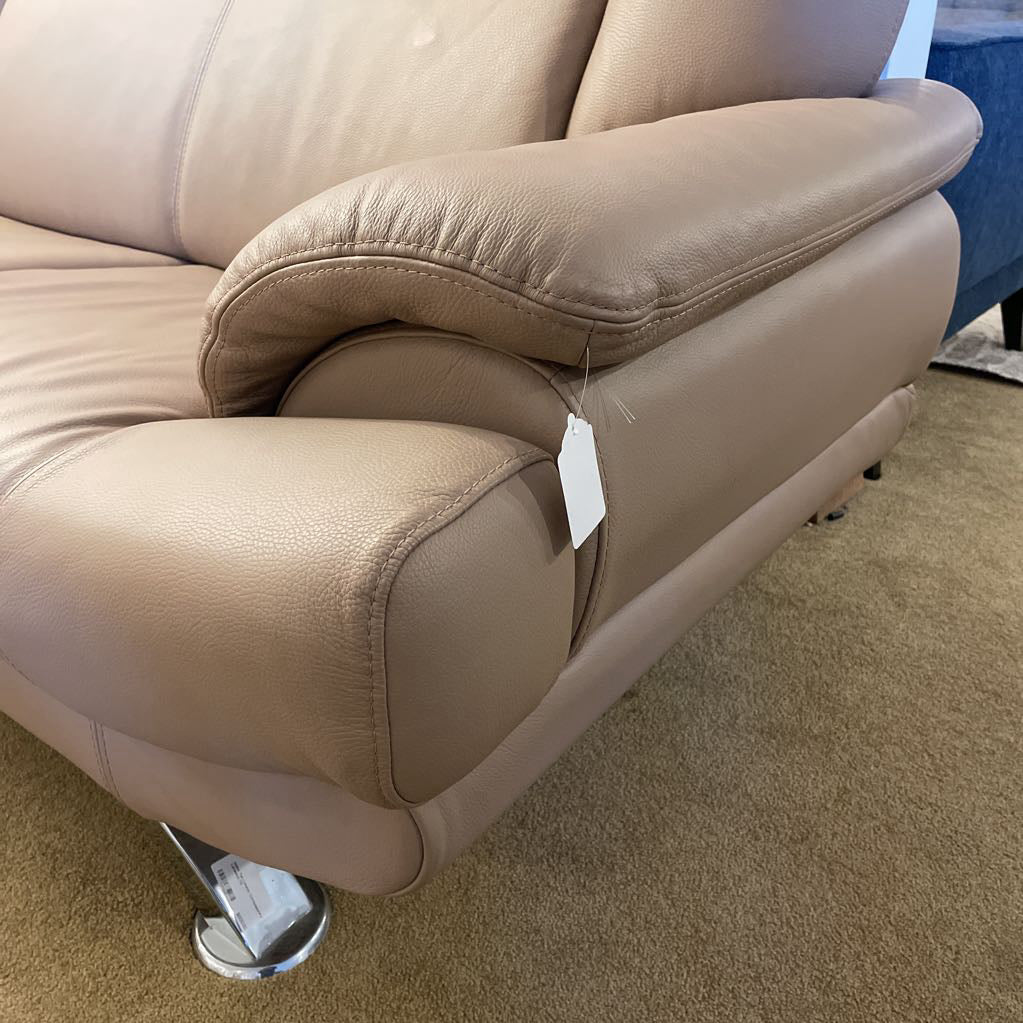 Italian Tan Leather Contemporary Loveseat
