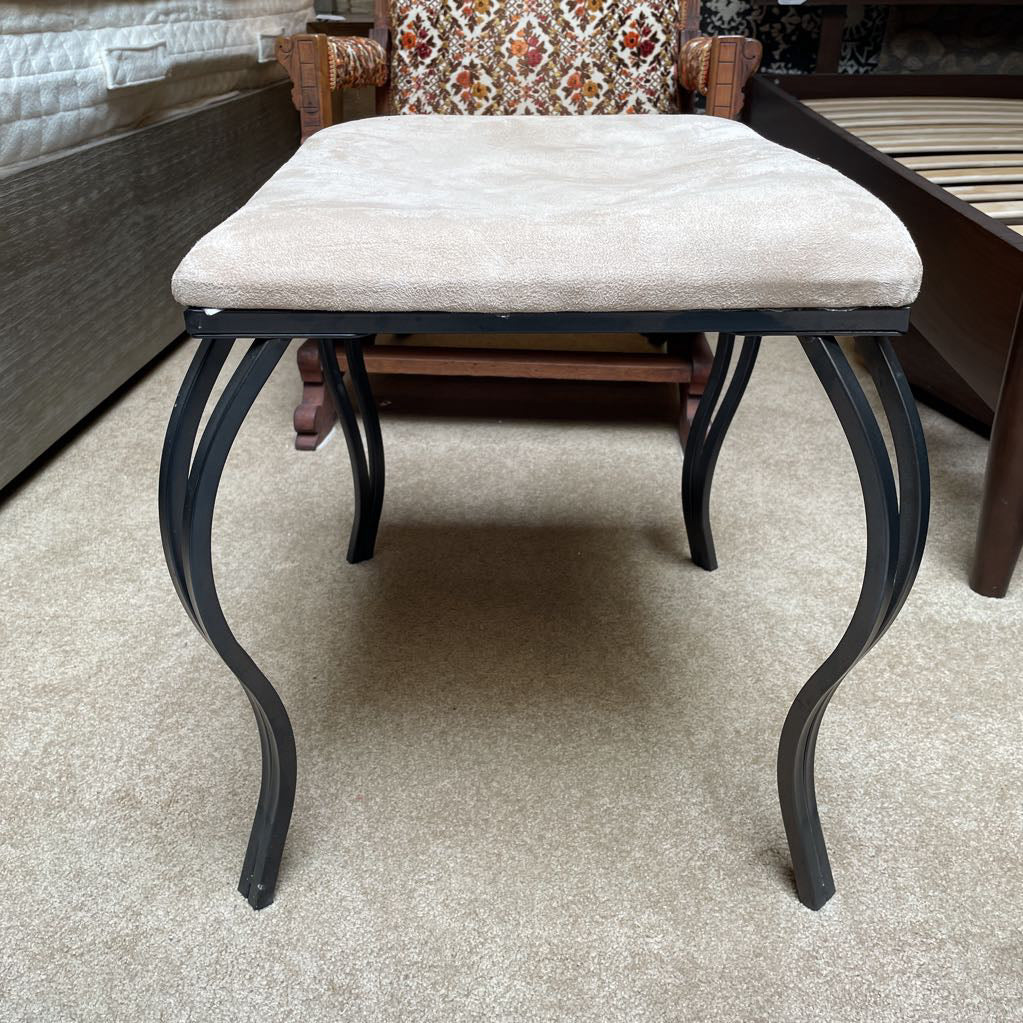 Square Metal Stool with Beige Cushion