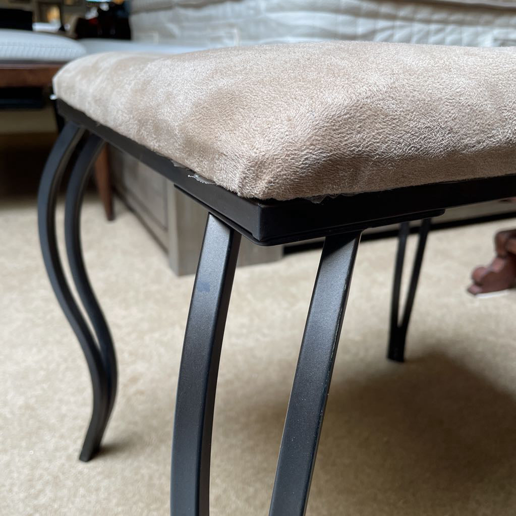 Square Metal Stool with Beige Cushion