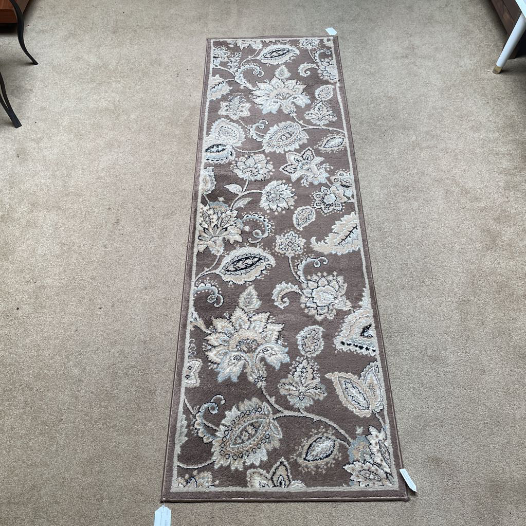 Beige & Grey Floral Runner Rug