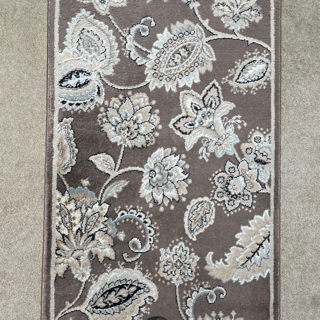 Beige & Grey Floral Runner Rug