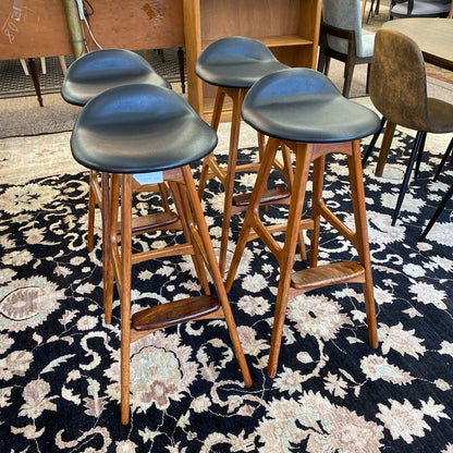 O.D. MOBLER Danish Teak Bar Stool w/ Rosewood Foot Rest SET 4
