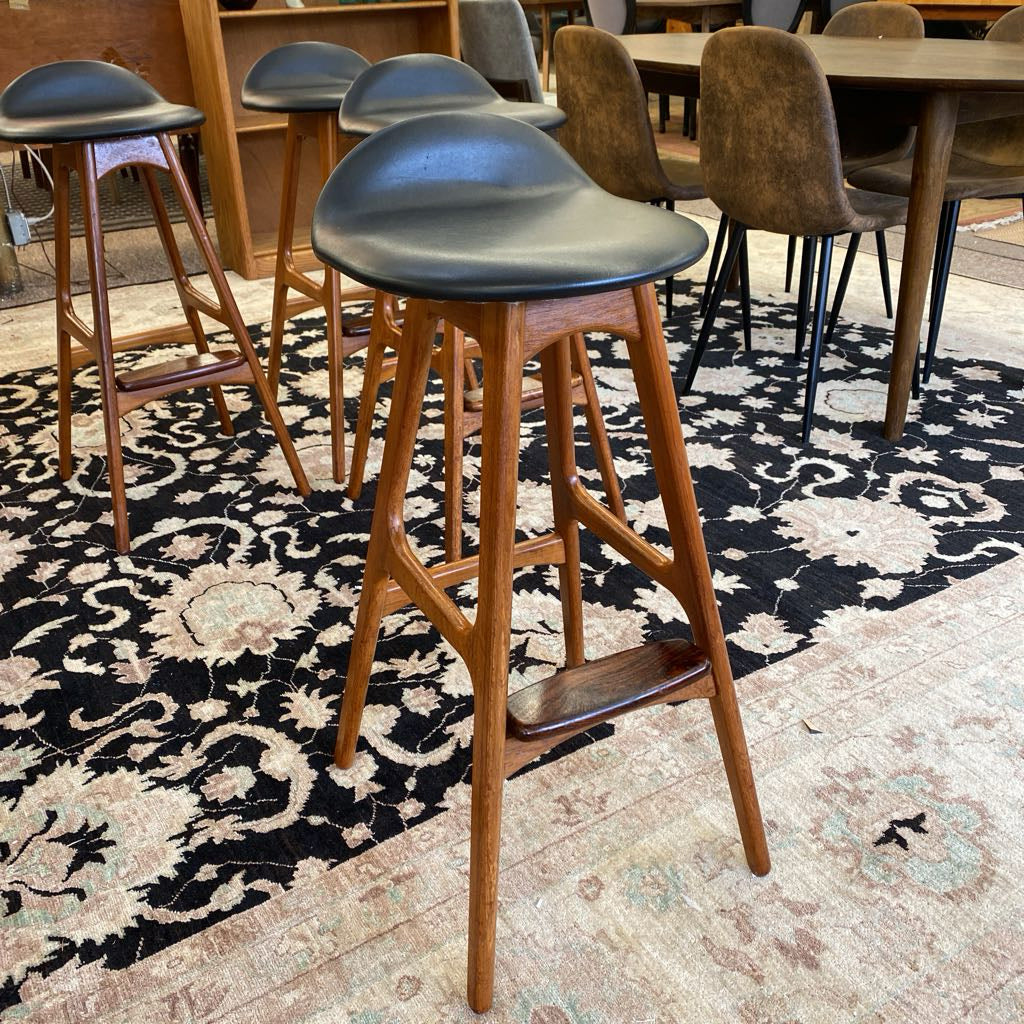 O.D. MOBLER Danish Teak Bar Stool w/ Rosewood Foot Rest SET 4