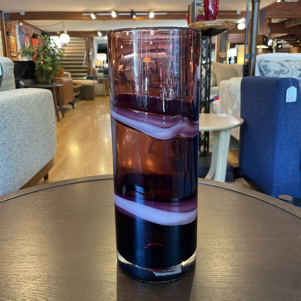 Tall Purple Glass with Pink Swirl Vase