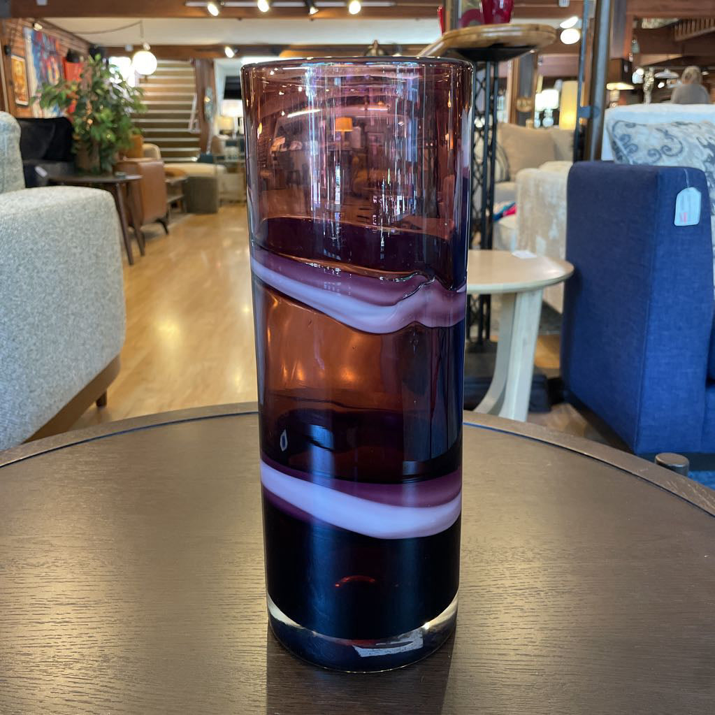 Tall Purple Glass with Pink Swirl Vase