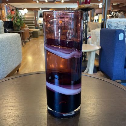 Tall Purple Glass with Pink Swirl Vase