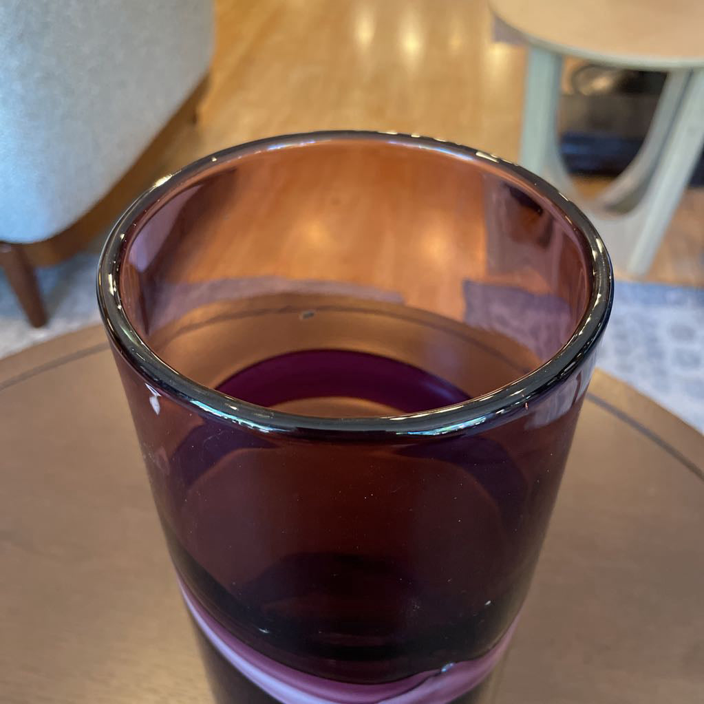 Tall Purple Glass with Pink Swirl Vase