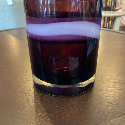 Tall Purple Glass with Pink Swirl Vase