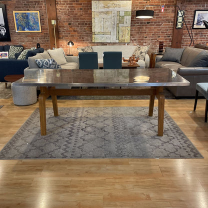 Modern Metal Wrapped Top Dining Table with Curved Legs