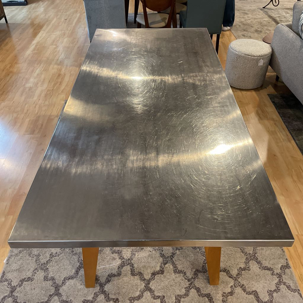 Modern Metal Wrapped Top Dining Table with Curved Legs