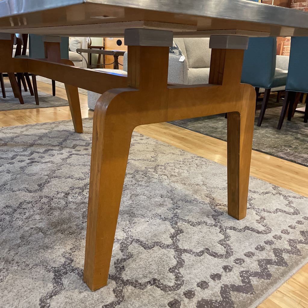Modern Metal Wrapped Top Dining Table with Curved Legs