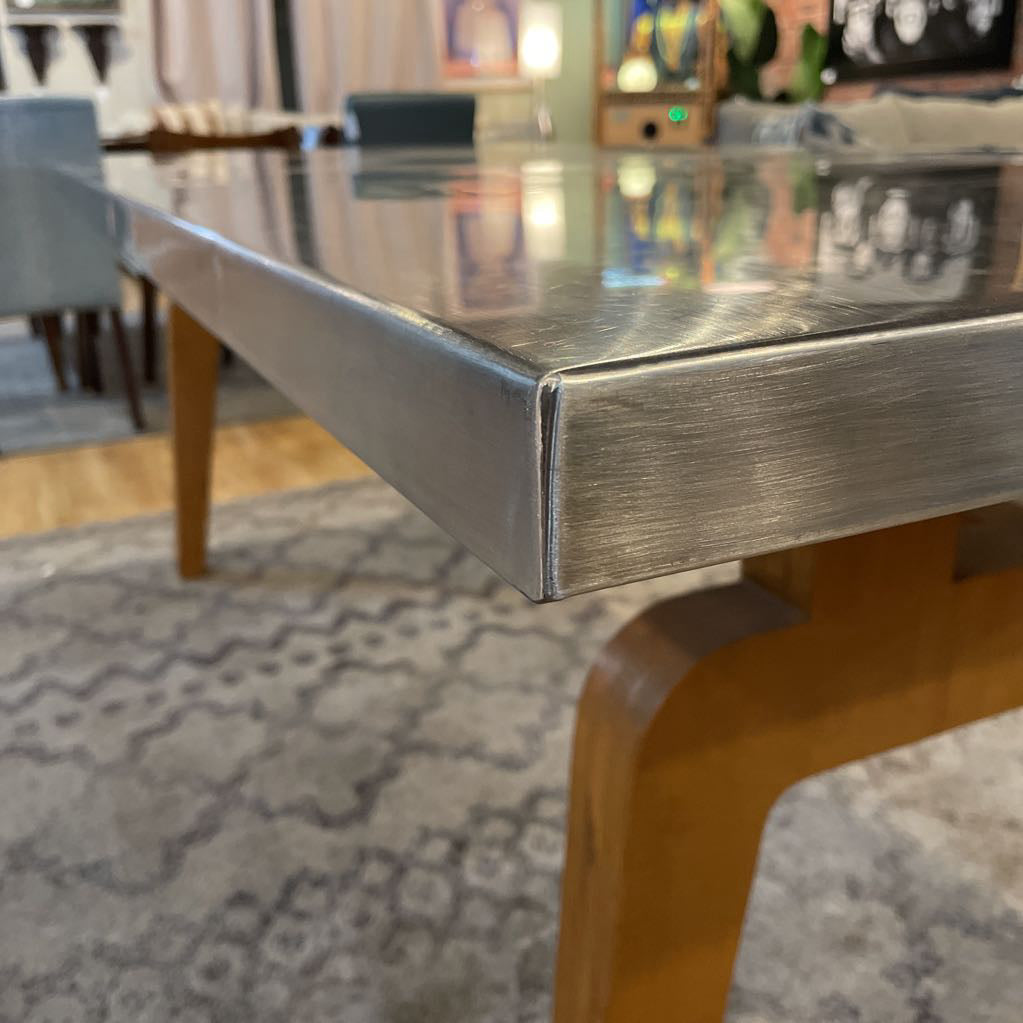 Modern Metal Wrapped Top Dining Table with Curved Legs