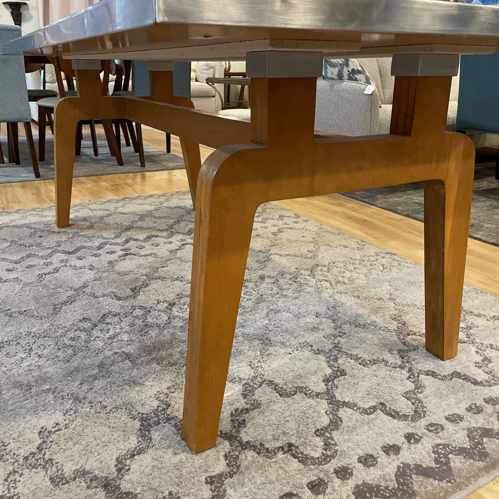 Modern Metal Wrapped Top Dining Table with Curved Legs