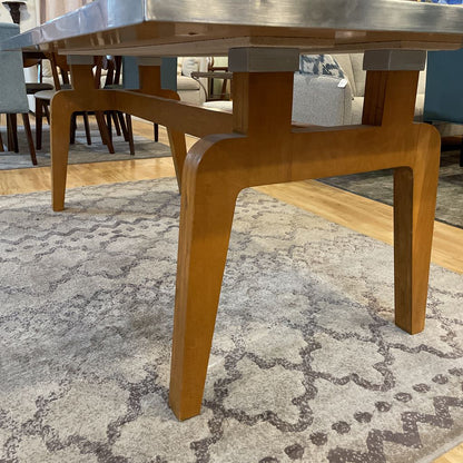Modern Metal Wrapped Top Dining Table with Curved Legs