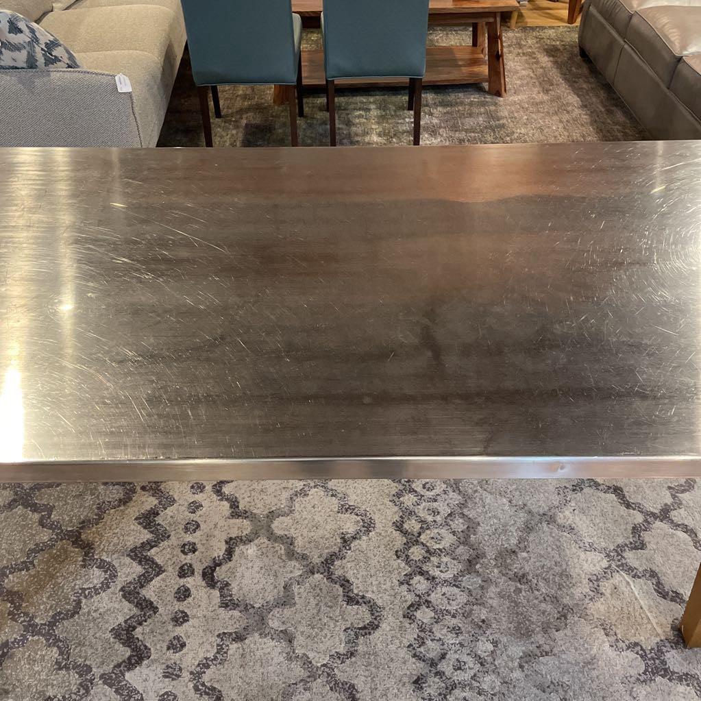 Modern Metal Wrapped Top Dining Table with Curved Legs